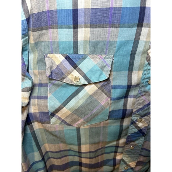 Vintage Wrangler Cowboy Cut X-Long Tails Snap Plaid Size 16.5x33Regular Fit - Picture 2 of 7